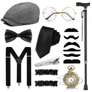 RIOSO 남성용 1920년대 코스튬 액세서리 Great Gatsby Roaring 20년대 코스튬 남성용 의상, 회색.