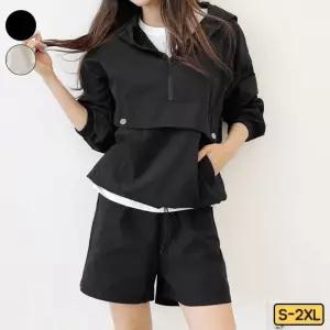 여성 아노락 상하의 세트 반집업 후드+ 밴드 반바지 트레이닝