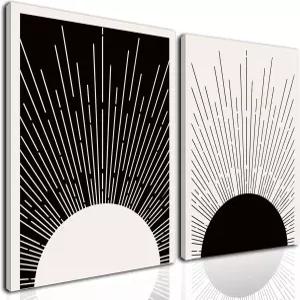 휘투이 액자 보호 선월 아트 세트 흑백 미니멀리스트 선라이즈 캔버스 프린트 추상 선샤인 페인팅 기하학적