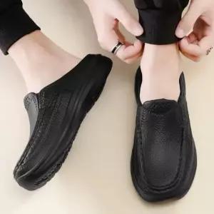 남성 베이직 클래식 로퍼 스타일 쿠션 뮬슬리퍼 블랙 남성슬리퍼 남자슬리퍼 쿠션슬리퍼