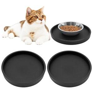 BNOSDM 2팩 고양이 사료 매트 애완동물 실리콘 블랙 개 식용 및 물 미끄럼 방지 방수 작은 고양이와 개를 위한 원형 식판 (7.1인치)