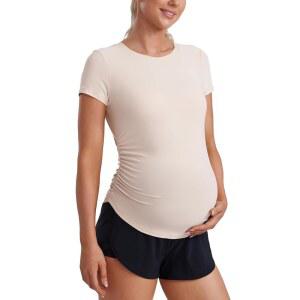 CRZ 요가 클라우드 웨이트 임산부 셔츠 여성용 임신 반팔 사이드 루즈 탑 소프트 운동 캐주얼 티셔츠