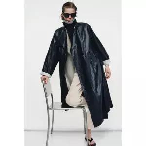 ZARA 자라 오버사이즈 페이크 레더 트렌치 ZW 컬렉션 - 네이비 147554