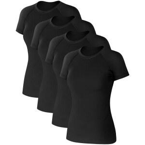 쿠메 4팩 여성용 압박 셔츠 반팔 운동복, 체육복용 러닝 애슬레틱 요가 티셔츠 퀵 드라이