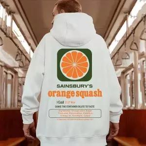 오렌지 백 프린팅 기모 겨울 후드 티셔츠 남자 코디