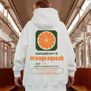 [셀러에이드]오렌지 백 프린팅 기모 겨울 후드 티셔츠 남자 코디