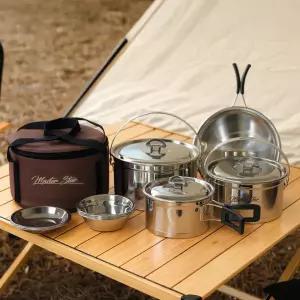 리빙글로리 마스타스타 인덕션 겸용 코펠 4인 세트 / 캠핑 캠핑용 스텐 냄비 식기 세트