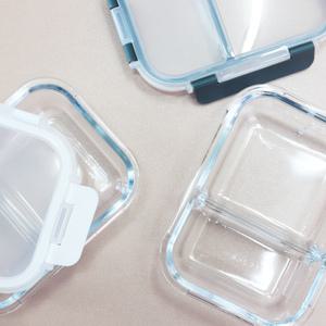 내열유리 직사각 두칸 찬통 600ml 반찬통 밀폐용기 찬기 두칸찬기 2칸찬통 2칸반찬통