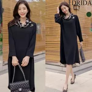 [하프클럽/]엄마옷 가을 호피 터들넥 레오파드 쉬폰 정장 빅사이즈 원피스