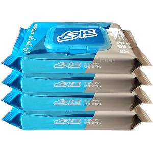 스카트 주방,식탁 전용 물티슈 캡형 40매 X4개