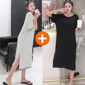 1+1 모달 옆트임 반팔 롱 원피스 루즈핏 봄 여름 잠옷