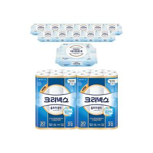 크리넥스 3겹 천연펄프 울트라클린, 27m, 30롤, 2개+마이비데 퓨어 캡, 50매, 12개