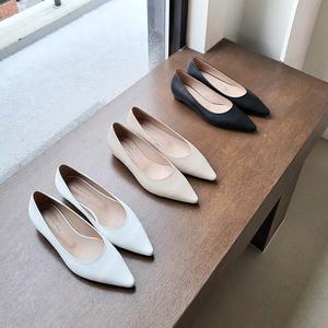 리얼 레더 코팅 소가죽 스틸레토 플랫 여성 구두 단화 슈즈 2cm