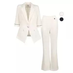 [하프클럽/비비드시크릿가너]SET 여성 레터링 여름 정장자켓 하이부츠컷팬