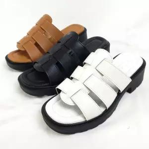 순이의수제화 발편한 키높이 통굽 푹신한 쿠션 여성 굽높은 여름 가죽 볼넓은 슬리퍼 5cm