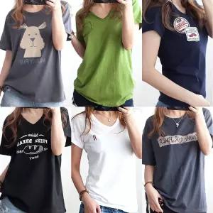 여성 반팔 티 7부 스트라이프 무지 면티 워싱 봄 여름 가을 흰색 단가라 레터링 프린팅 루즈핏 크롭 기본 흰티 얇은 슬림 줄무늬 브이넥 라운드 티 티셔츠