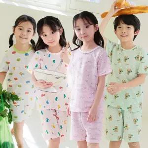 삐삐롱 25 S/S 아동 유아 어린이 여름 자카드 반팔 반바지 5부 실내복 세트