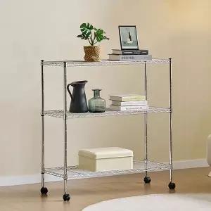[리빙코아]강철 메탈 이동 바퀴 고정 수납 철제선반 900 3단