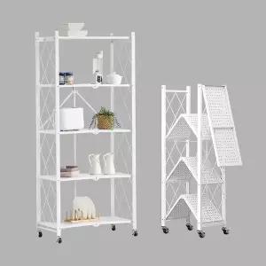 [리빙코아]강철 폴딩선반 원터치 접이식 철제 수납 이동식 다용도 선반 화이트 3단