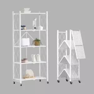 [리빙코아]강철 폴딩선반 원터치 접이식 철제 수납 이동식 다용도 선반 화이트 4단