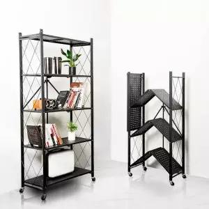 [리빙코아]강철 폴딩선반 원터치 접이식 철제 수납 이동식 다용도 선반 블랙 4단