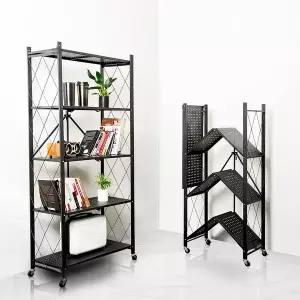 [리빙코아]강철 폴딩선반 원터치 접이식 철제 수납 이동식 다용도 선반 블랙 3단