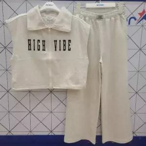 [에꼴리에]에꼴리에 TC01 로고 포인트 집업 카라 조끼/9부 셋업 와이드 바지