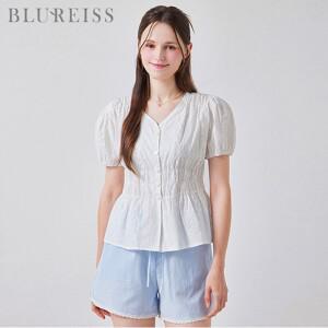 [블루레이스] 펀칭 레이스 V넥 페플럼 블라우스_B5M1BL5361