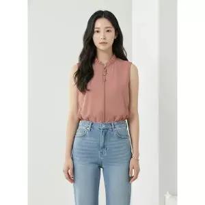 [하프클럽/크로커다일레이디]라이트 핑크 프릴 넥 면혼방 베스트 CLCMVT105