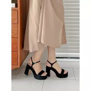 [하프클럽/]스웨이드 가보시 스트랩 샌들힐 10cm