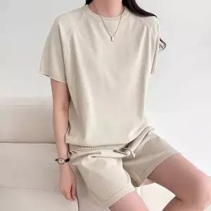 [하프클럽/]루즈핏 여성 여름 니트 반팔 반바지 코디 세트 상하세트 편한 투