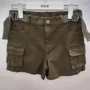 HC22 3.5부 카고 오픈 면바지 여아 여름용 카키 면  스판 지퍼 카고 반바지 25M1