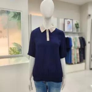 [크로커다일레이디]CLEMBL502/배색카라인견블라우스_JK