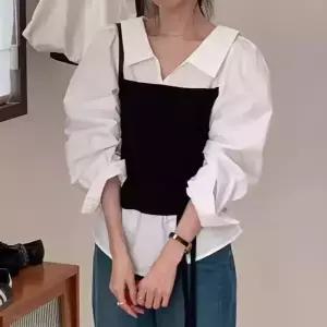 [코코블랑] 제인 배색 셔츠 블라우스