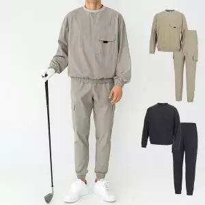 [김영주골프] 봄가을 스포티 윈드 맨투맨 오버핏 조거 셋업 남성 트레이닝 세트 DPFMSE20