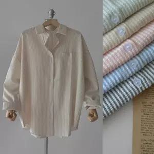 루즈핏 시어서커 지지미 스트라이프 박스핏 여성 긴팔 카라 셔츠 남방 블라우스(5color)