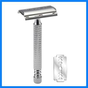 남성용 더블 엣지 면도기 짧은 손잡이 클래식 안전 면도기 면도 팩 치료 손잡이 1 개 면도날 1 개 케이스