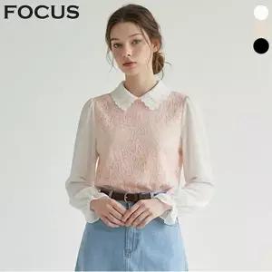 [포커스] 크로셰 레이스 배색 시스루 블라우스_VF6S1BL5021