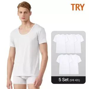 [NS홈쇼핑][트라이] 남성 순면 베이직 U넥 반팔 5매[35705008]