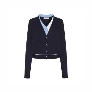 [예시카] 비스코스 배색 브이넥 니트 가디건 YV1KC906