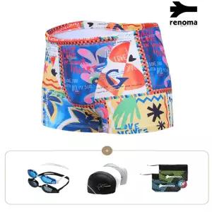 [롯데백화점]레노마 남성 키치 야자수 숏 사각 수영복수경수모세트 MF2F801SET_MT