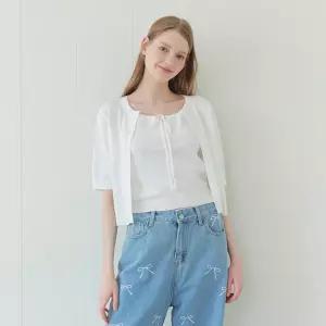 노버튼 베이직 반팔 가디건&리본 나시 세트(TICCE4984)