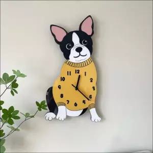 홈테리어 프렌치불독 강아지 디자인 캐릭터 무소음 벽시계