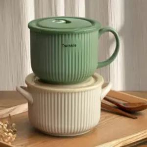 손잡이 라면기 도자기 라면 그릇 면기 컵라면 전자렌지 용기 뚜껑 큰 세라믹