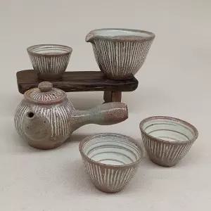 분청 상감 일자 줄무늬 3인 다기세트 다도 티세트