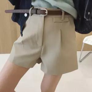 디얼 하이웨스트 핀턱 벨트세트 A라인 슬랙스 반바지 (4color)