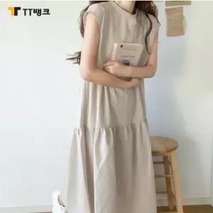 봄 백리본 캡소매 롱 원피스 하객룩 데이트 데일리 캉캉 반팔 셔츠 원피스