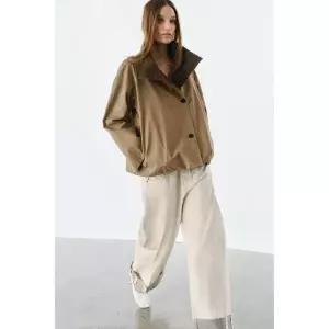 ZARA ZW 컬렉션 체크 리버서블 재킷 - 라이트 베이지