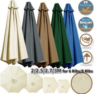 2/2.5/2.7/3M 방수 교체용 파라솔 캐노피 6/8립스 선우산 정원 파티오 상단 천 비 덮개