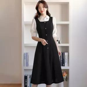 [시크라인] (~XXL까지) 디누아 민소매 트위드 플레어 원피스 봄 가을 하객룩 오피스룩 모임룩 격식룩 빅사이즈